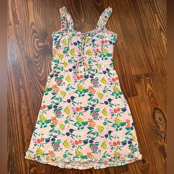 URBAN OUTFITTERS Robin Fruit Mini Lace Up Dress Pink - Picture 5 of 9